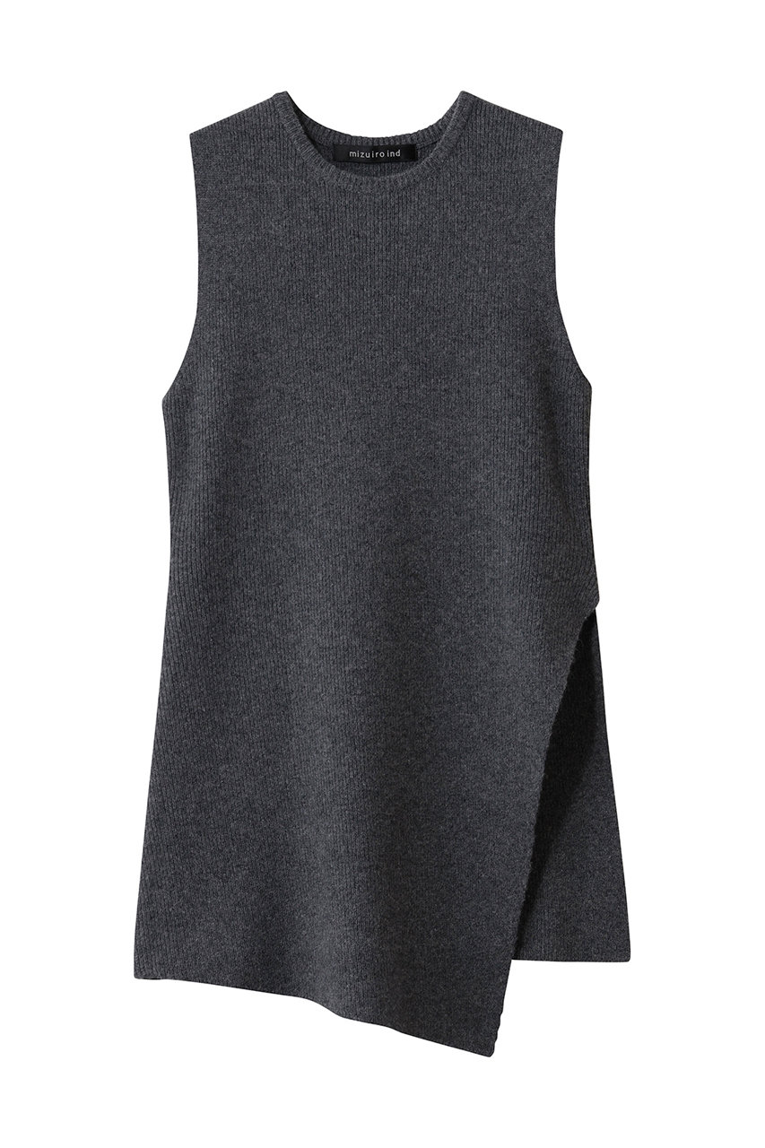 mizuiro ind side slit rib vest ベスト (c.gray, F) ミズイロインド ELLE SHOP