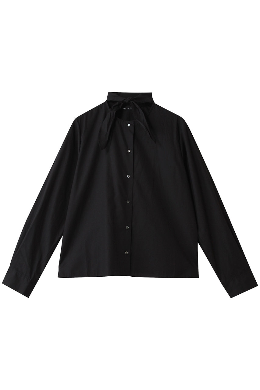 ミズイロインド/mizuiro indのリボンタイシャツ(black/4-230060)