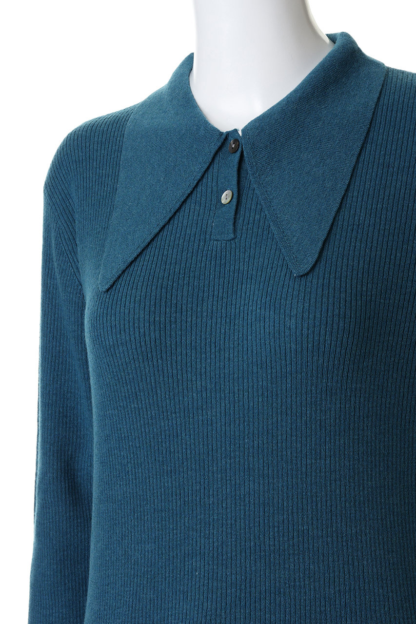 mizuiro ind(ミズイロインド)｜long collar knit Polo ポロニット/l