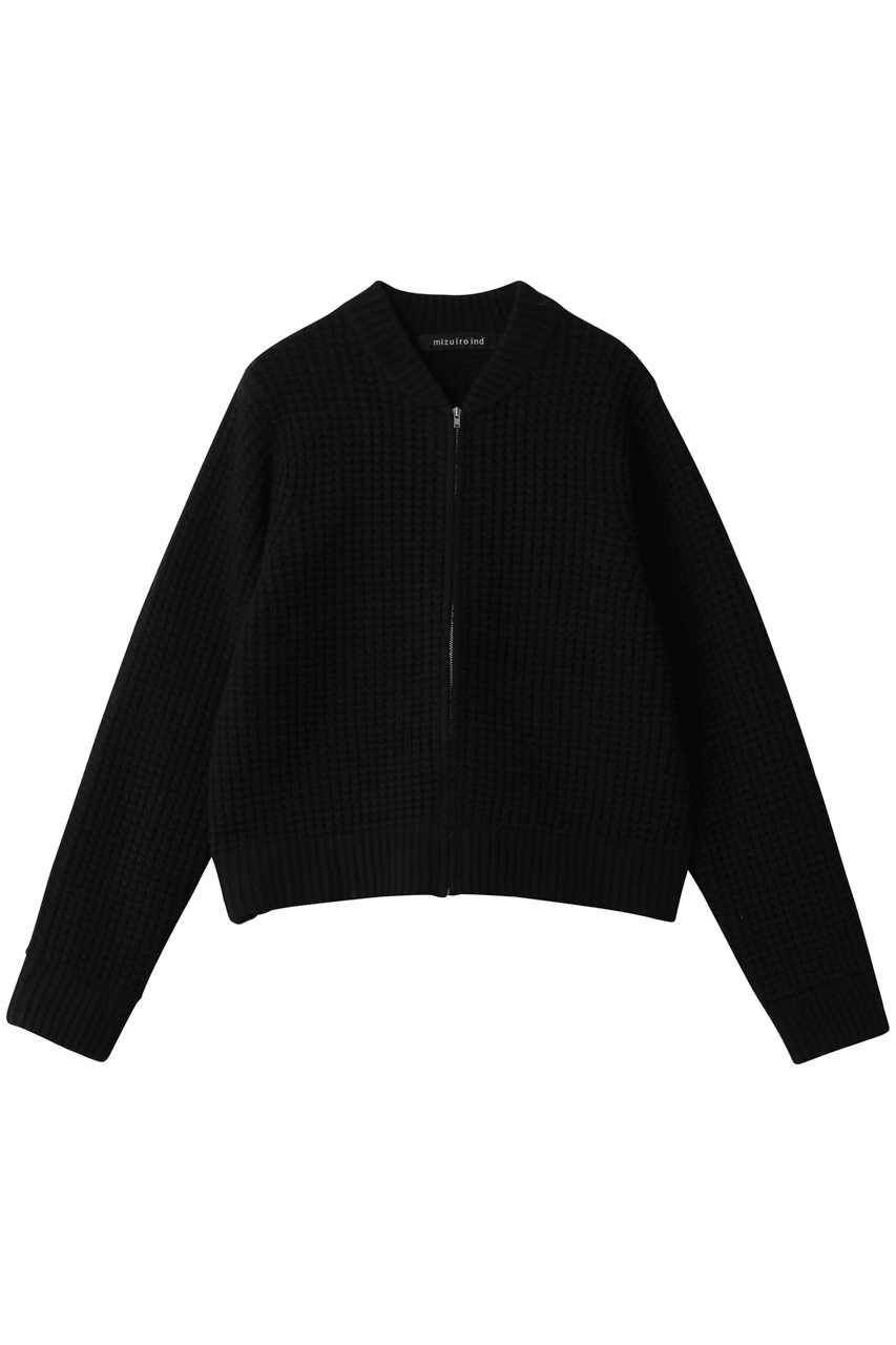 ミズイロインド/mizuiro indのワッフルジップブルゾン(black/4-220092)