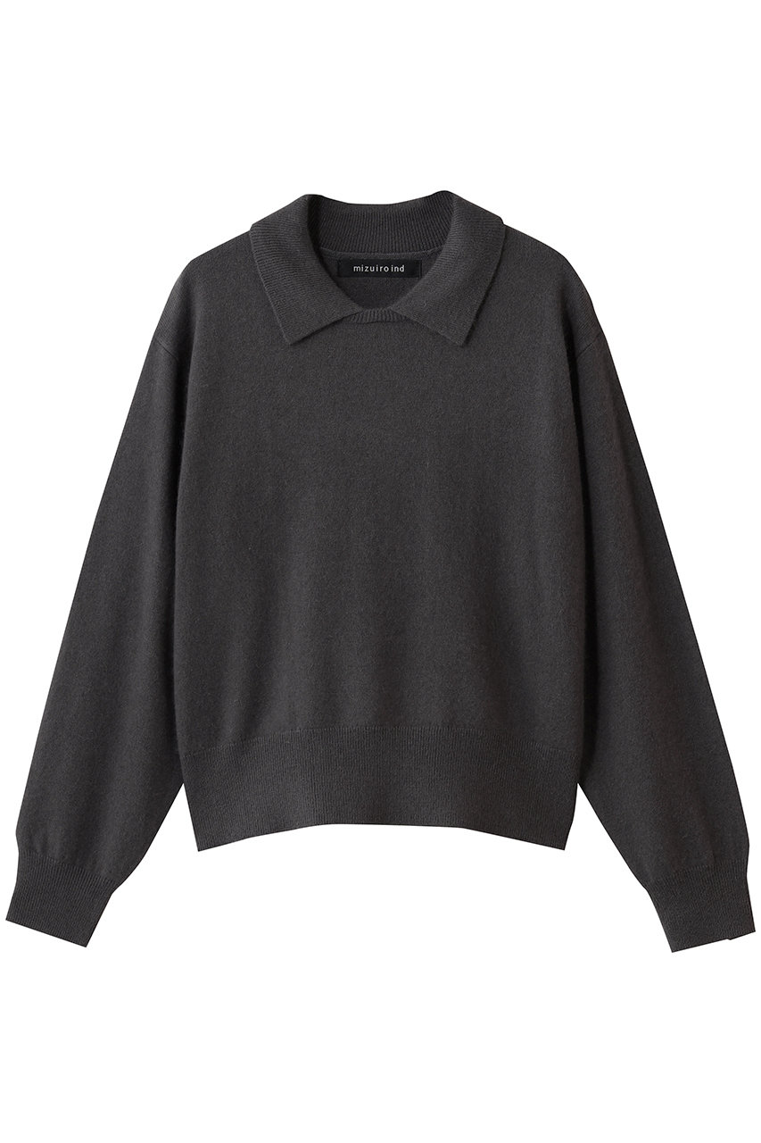 ミズイロインド/mizuiro indのハイゲージ襟付きプルオーバー(c.gray/4-220099)