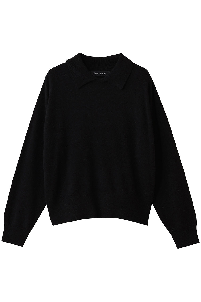 ミズイロインド/mizuiro indのハイゲージ襟付きプルオーバー(black/4-220099)