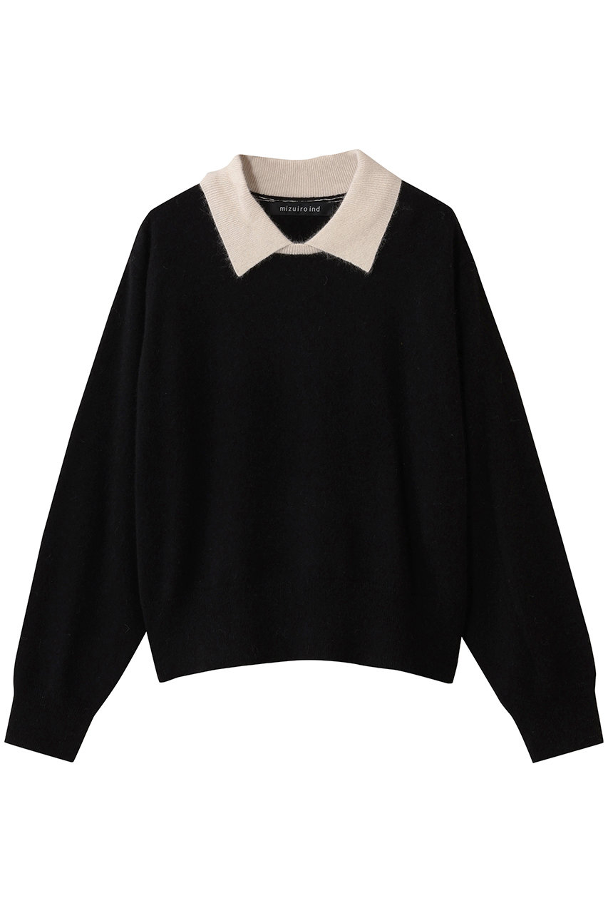 ミズイロインド/mizuiro indのハイゲージ襟付きプルオーバー(blackA/4-220099)