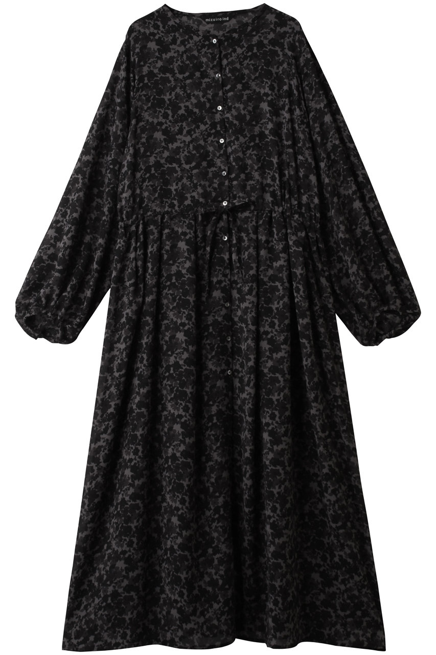 ミズイロインド/mizuiro indのフラワープリントシャツワンピース(black/4-250047)