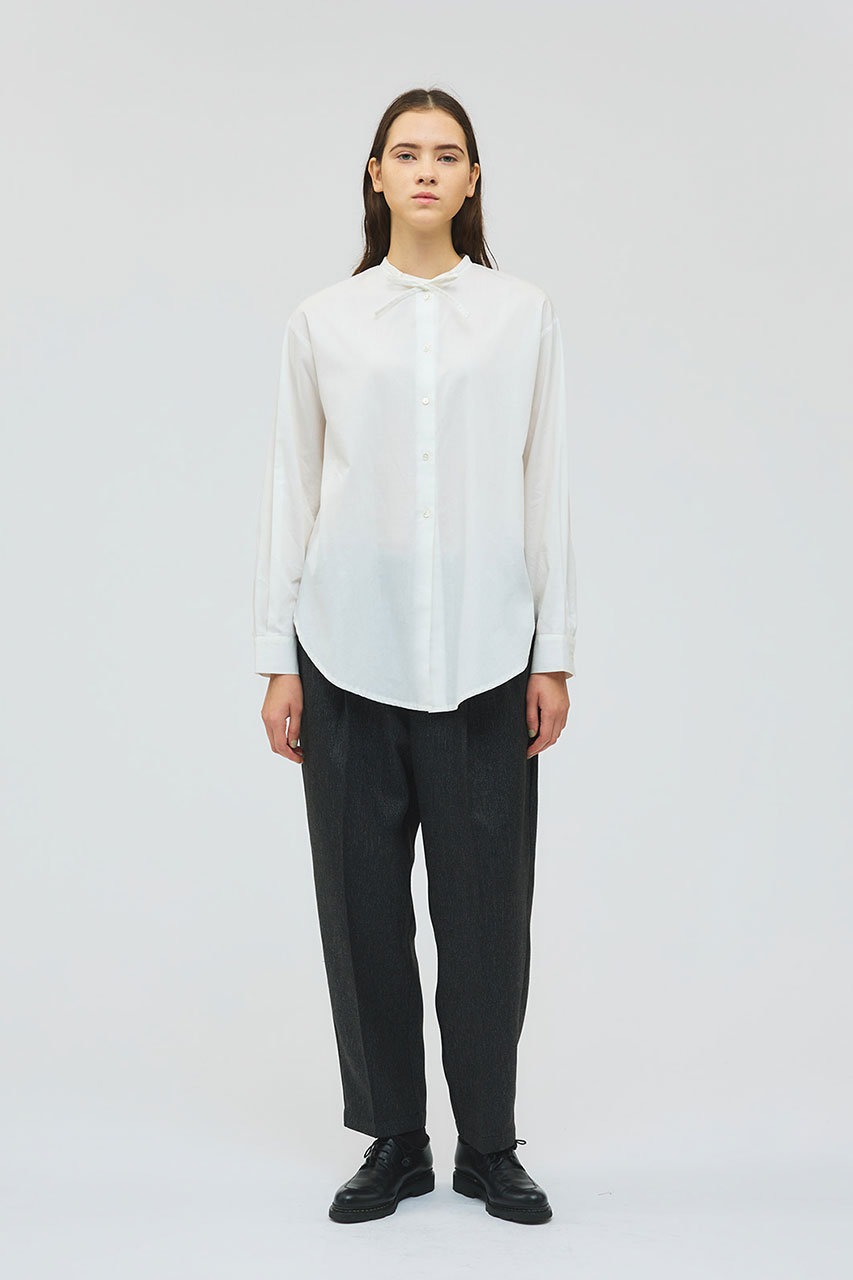 mizuiro ind(ミズイロインド)｜リボンタイロングシャツ/off white の 
