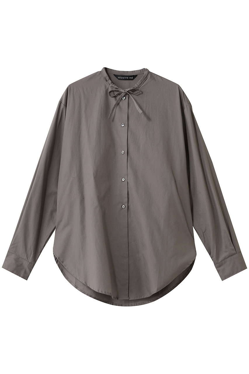 ミズイロインド/mizuiro indのリボンタイロングシャツ(beige/4-230065)