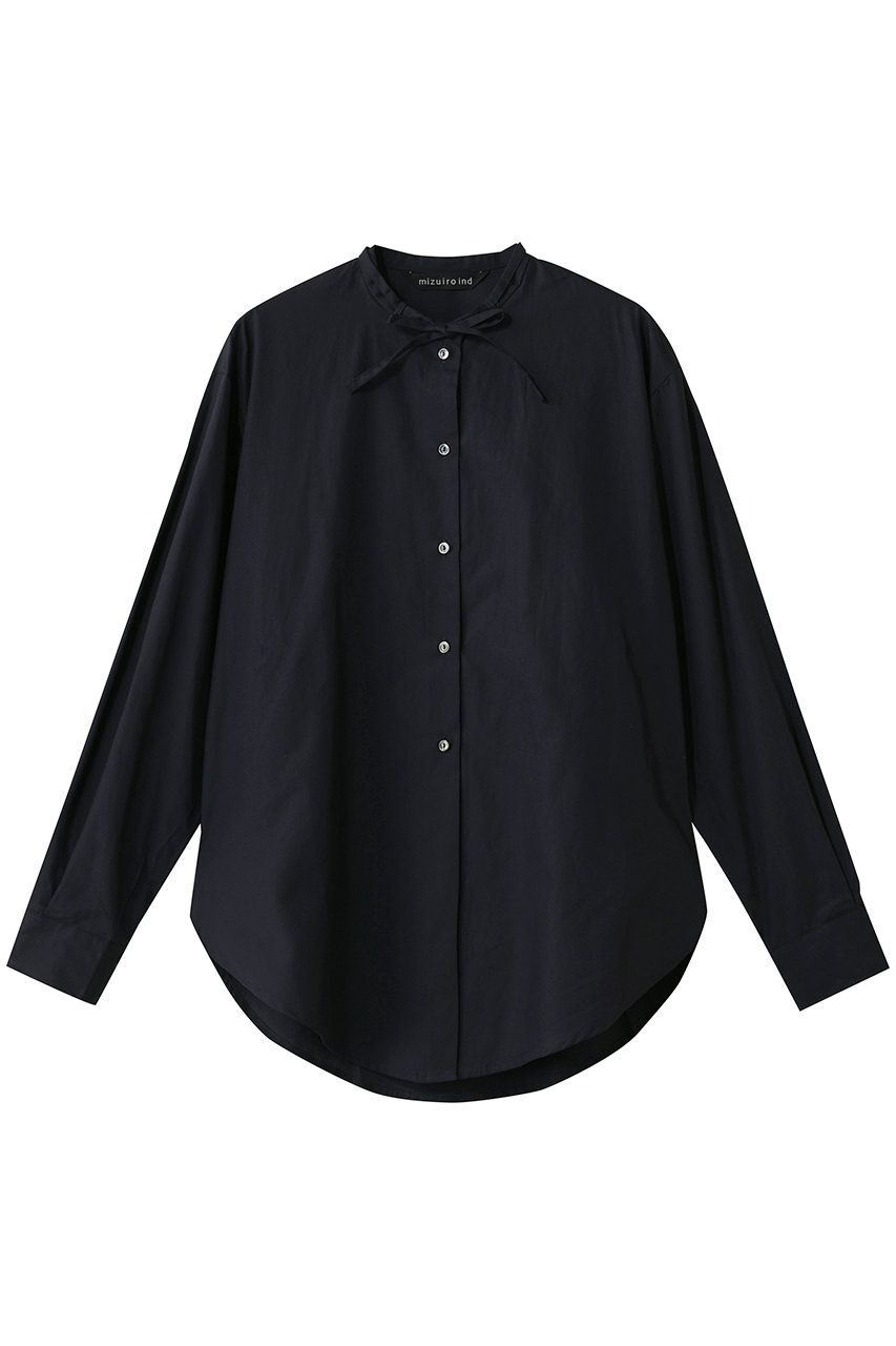 ミズイロインド/mizuiro indのリボンタイロングシャツ(navy/4-230065)