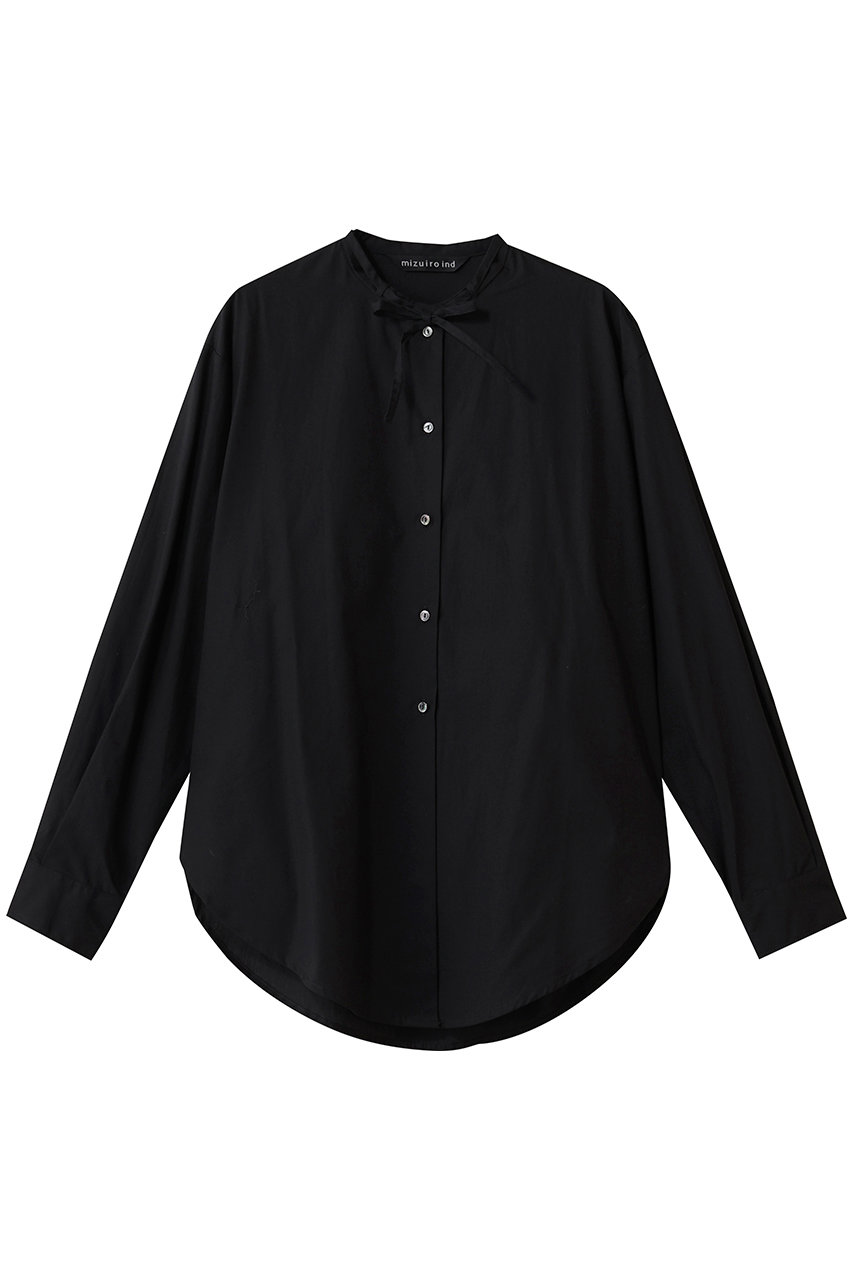 ミズイロインド/mizuiro indのリボンタイロングシャツ(black/4-230065)