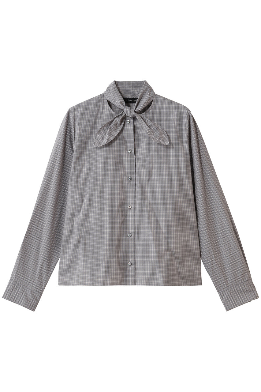 ミズイロインド/mizuiro indのチェックリボンタイシャツ(gray/4-230062)