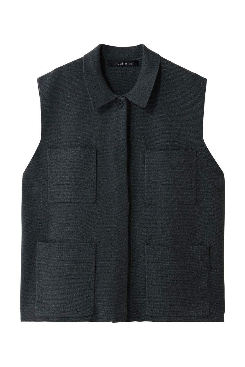 mizuiro ind(ミズイロインド)｜wide vest with collar ベスト/gray の