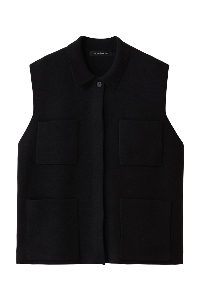 ミズイロインド/mizuiro indのwide vest with collar ベスト(black/4-220089)