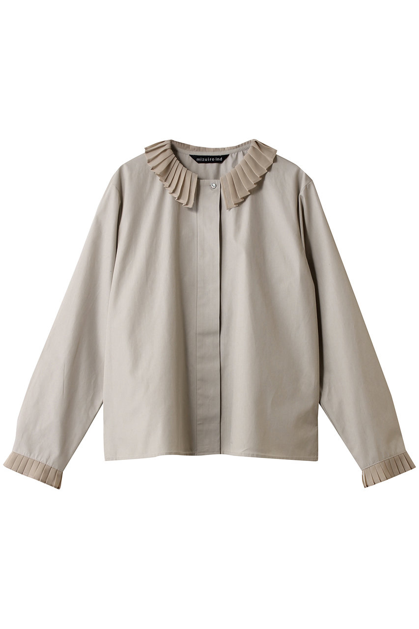 mizuiro ind(ミズイロインド)｜pleats collar shirt シャツ/beige の