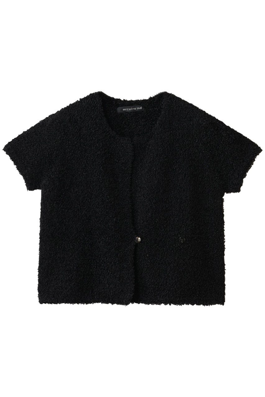 ミズイロインド/mizuiro indのhairy yarn French slv C/D カーディガン(black/4-220107)