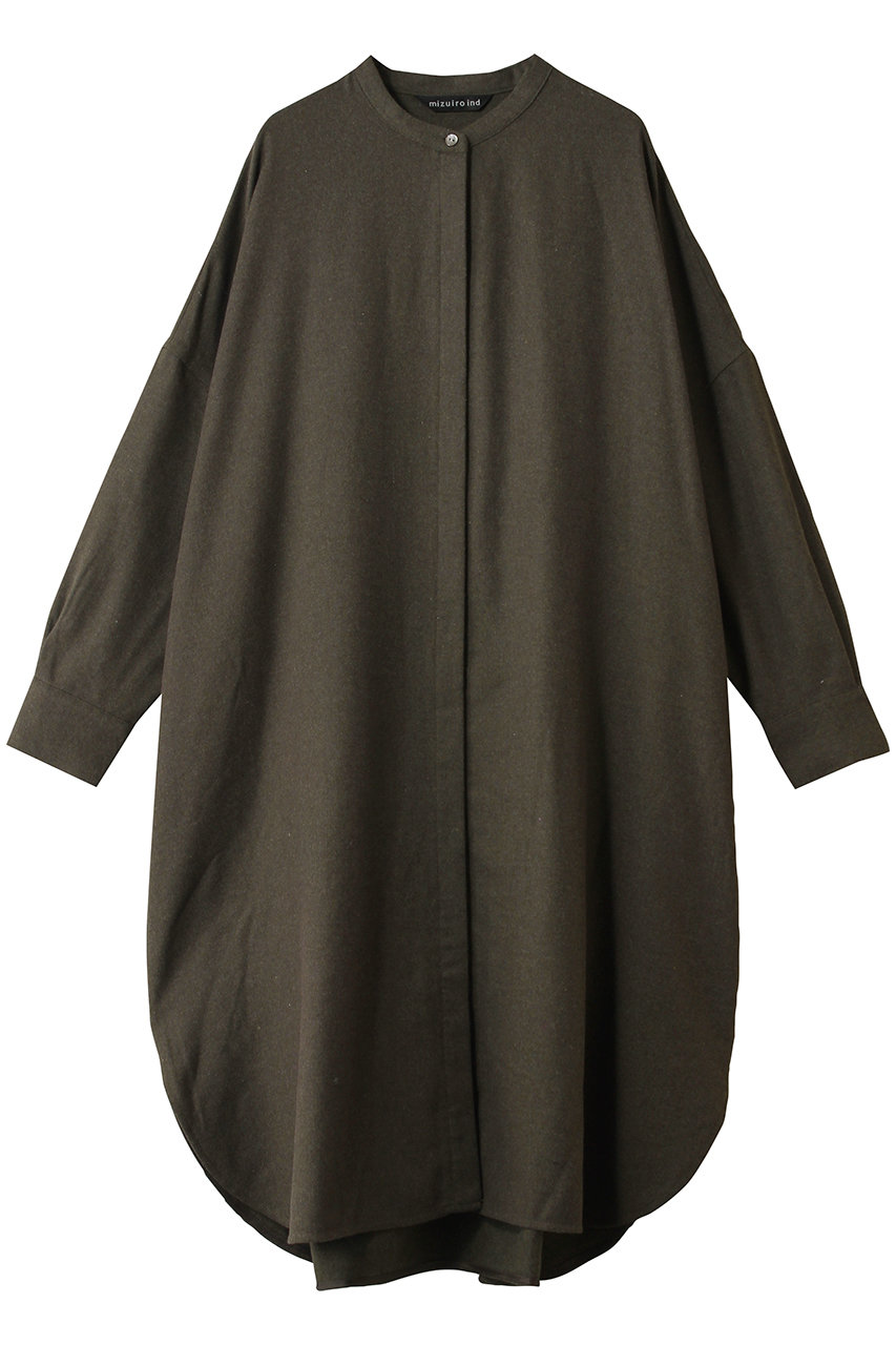 ミズイロインド/mizuiro indのwool  blend stand collar shirt OP ワンピース(brown/4-250060)