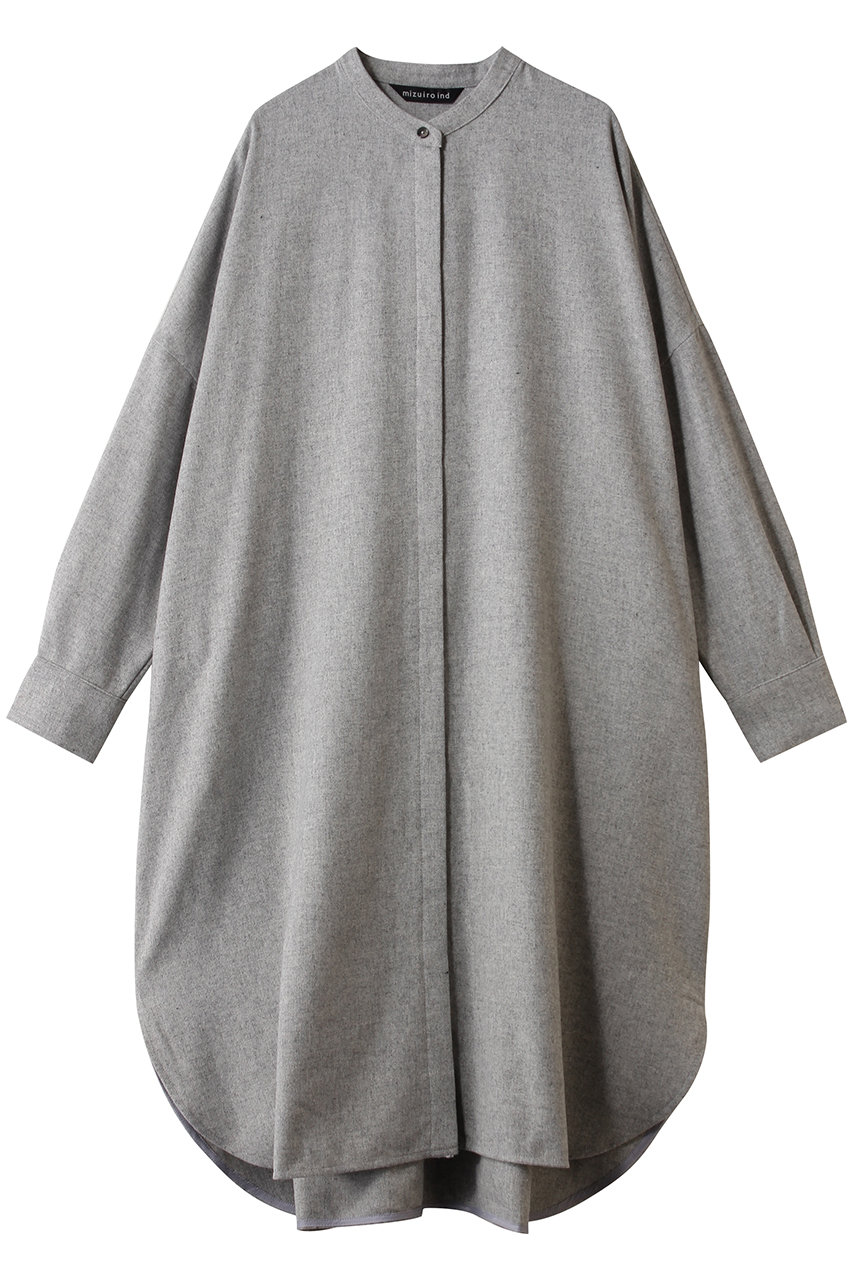 ミズイロインド/mizuiro indのwool  blend stand collar shirt OP ワンピース(l.gray/4-250060)