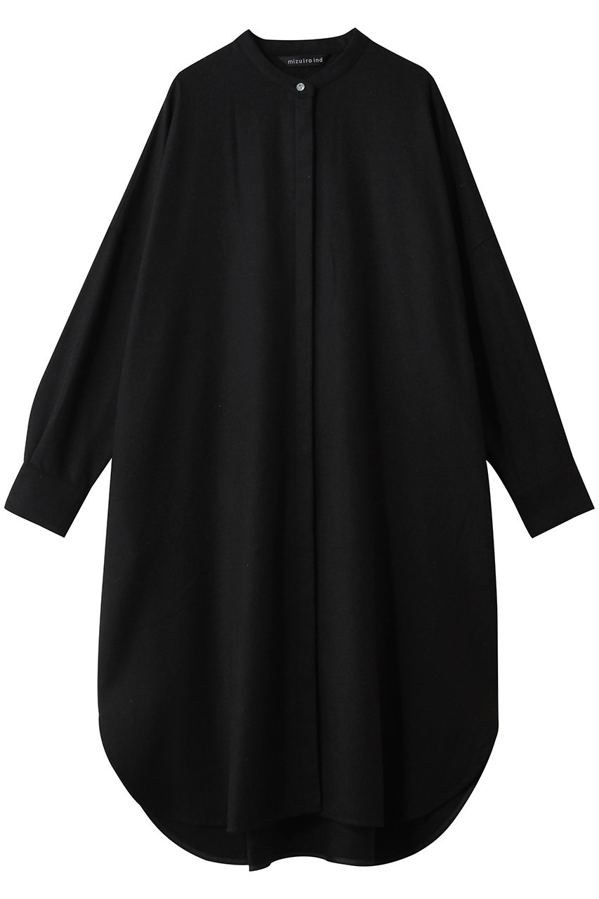 ミズイロインド/mizuiro indのwool  blend stand collar shirt OP ワンピース(black/4-250060)