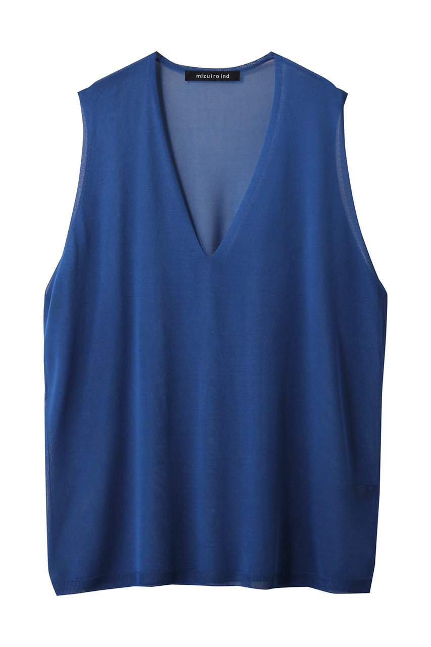 ミズイロインド/mizuiro indのsheer deep V neck vest ベスト(blue/1-220055)