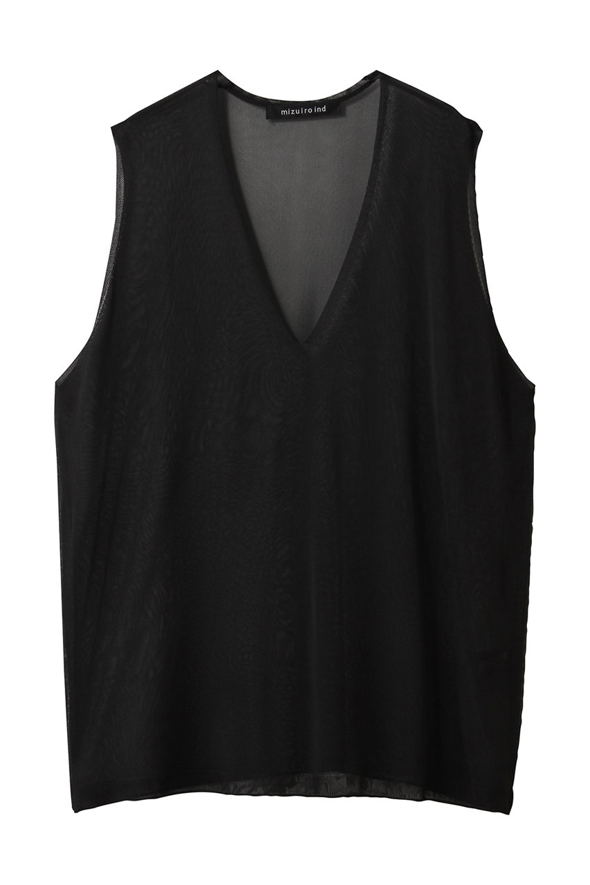 ミズイロインド/mizuiro indのsheer deep V neck vest ベスト(black/1-220055)
