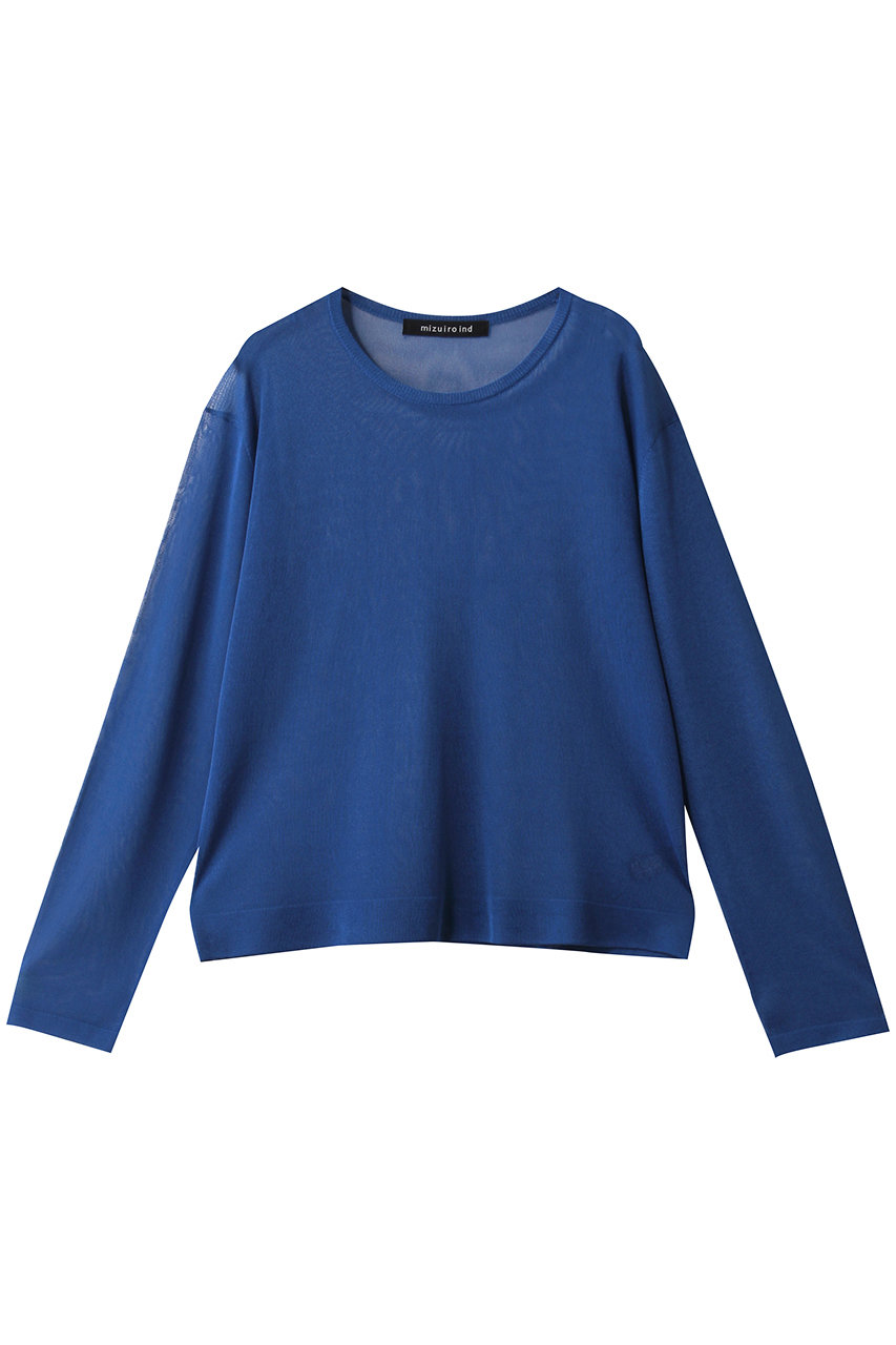 ミズイロインド/mizuiro indのsheer crew neck P/O プルオーバー(blue/1-220056)