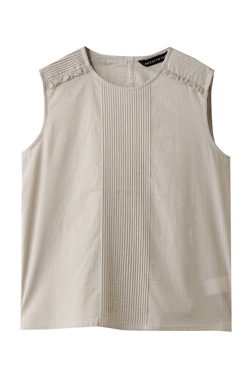 ミズイロインド/mizuiro indのpin tuck & lace N/S P/O プルオーバー(beige/1-230127)