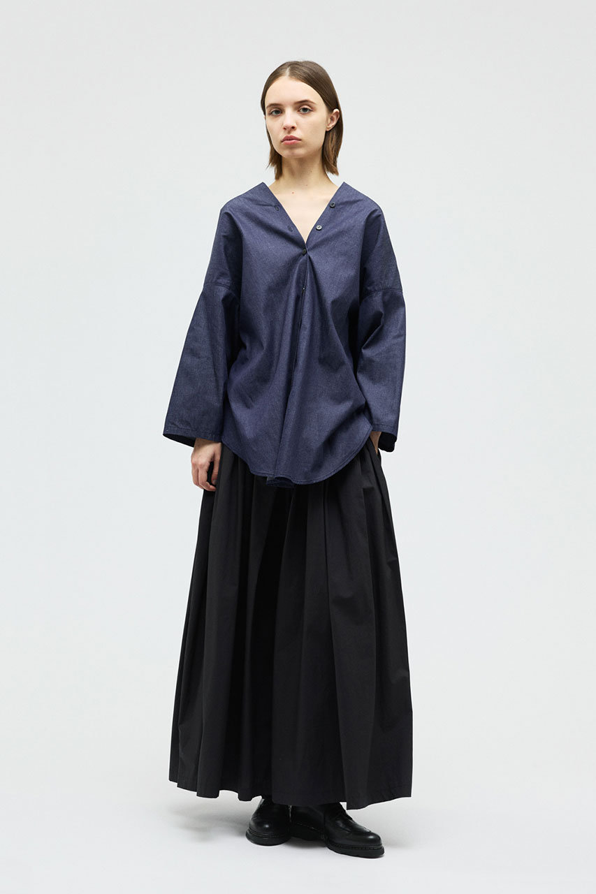 mizuiro ind(ミズイロインド)｜V neck denim shirt シャツ/96 の通販