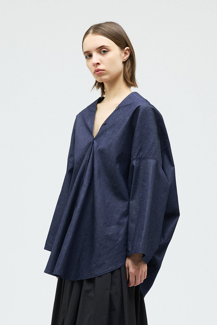 mizuiro ind(ミズイロインド)｜V neck denim shirt シャツ/96 の通販
