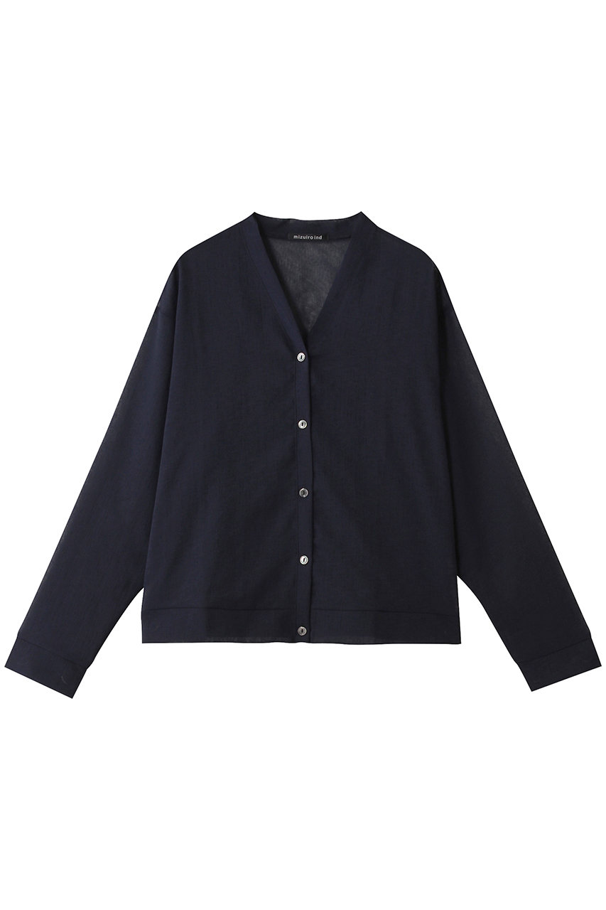 ミズイロインド/mizuiro indのwasher voile V neck C/D カーディガン(navy/1-210072)