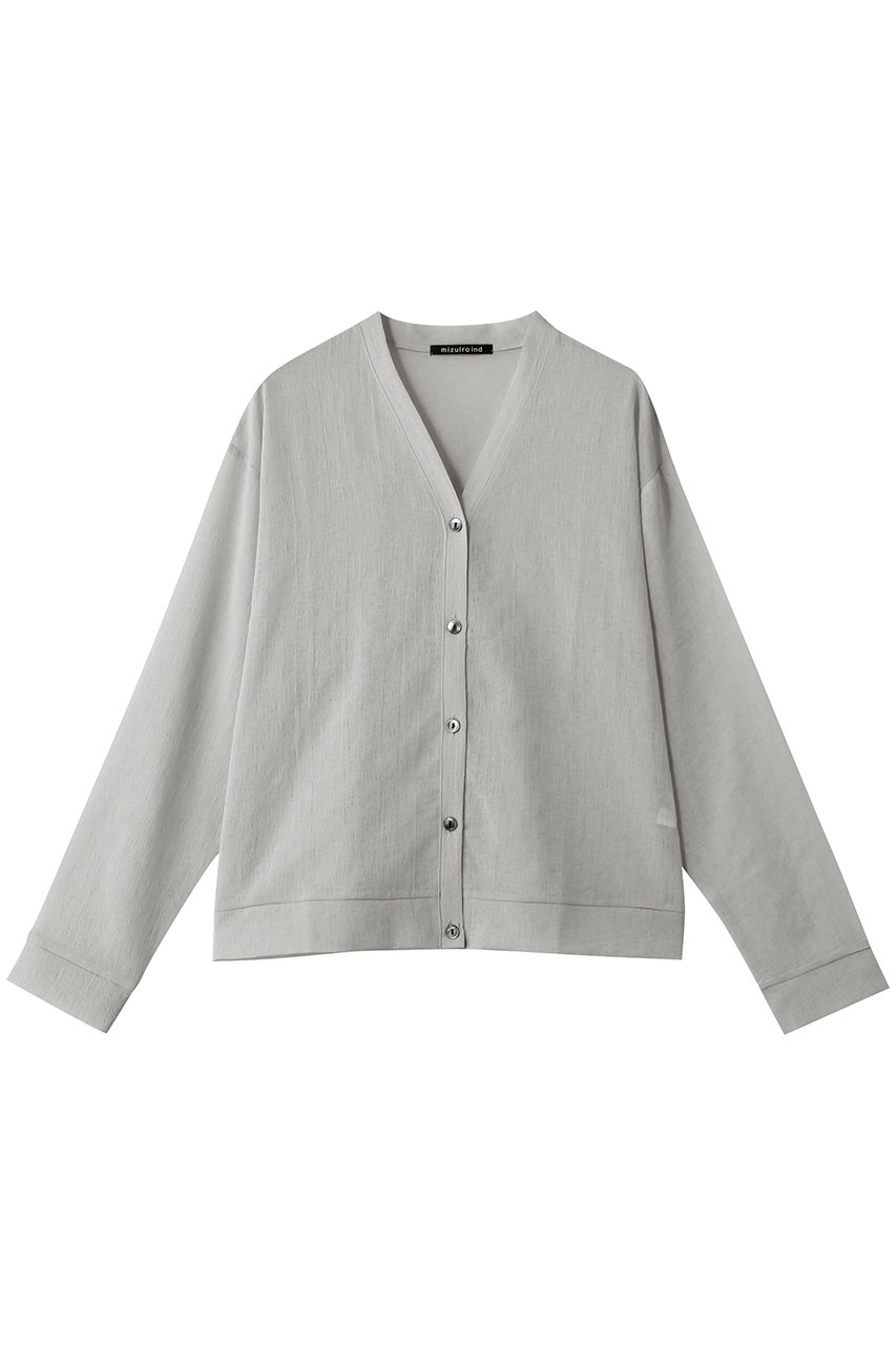 ミズイロインド/mizuiro indのwasher voile V neck C/D カーディガン(l.gray/1-210072)