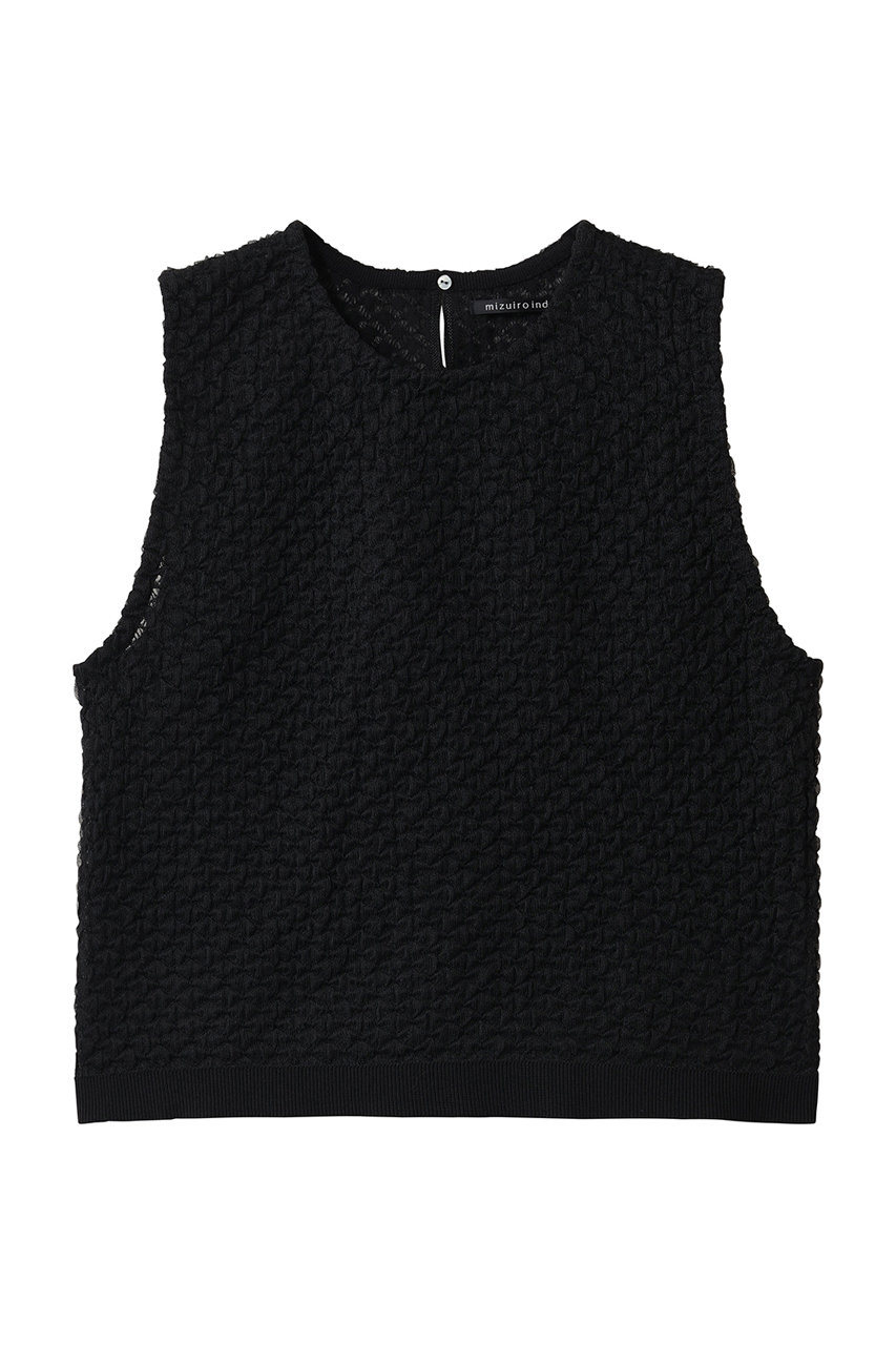 ミズイロインド黒ベスト mizuiro ind(ミズイロインド)｜patterned sheer vest ベスト/black の