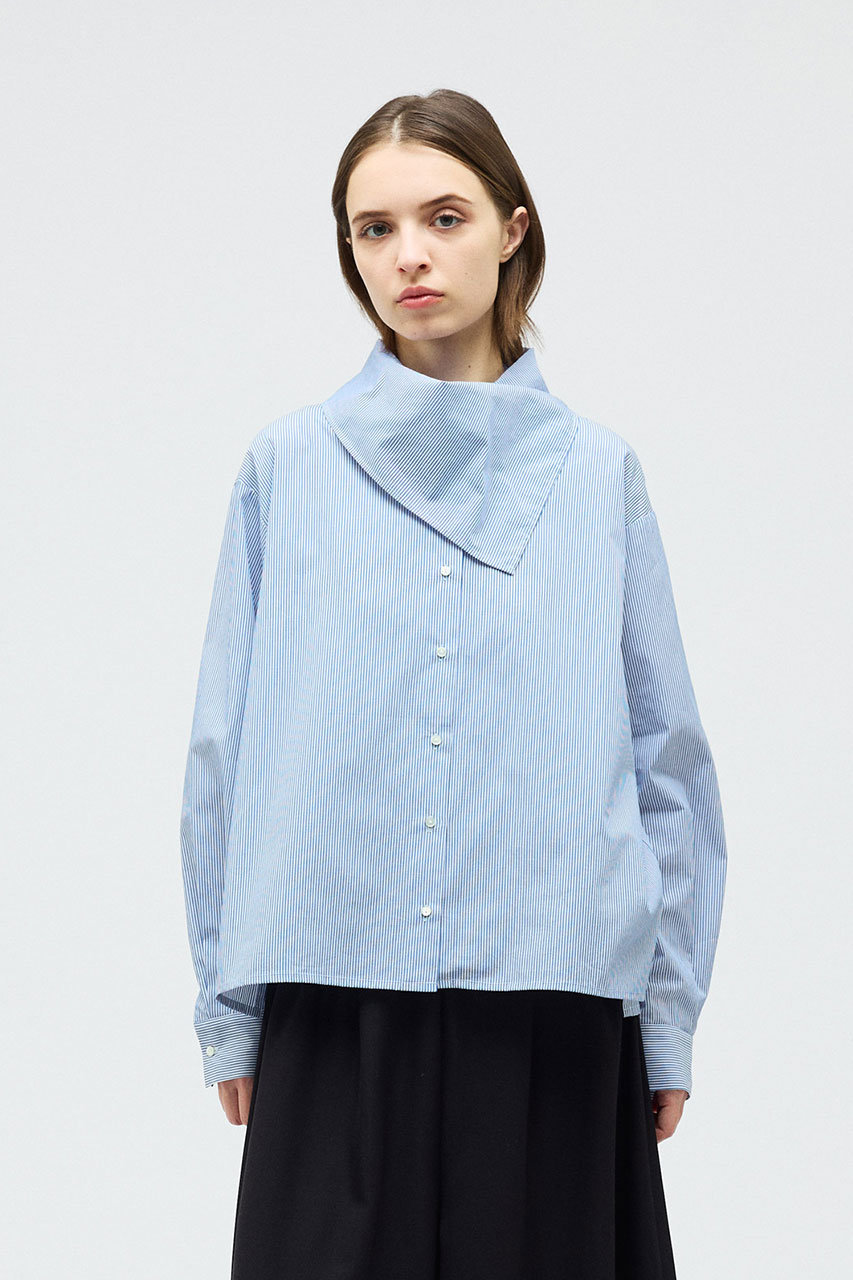 mizuiro ind(ミズイロインド)｜stripe scarf collar shirt シャツ/blue