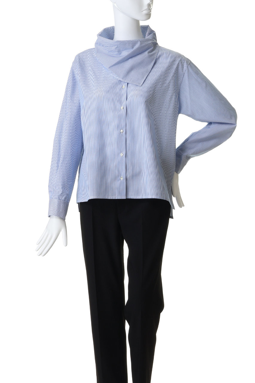 mizuiro ind(ミズイロインド)｜stripe scarf collar shirt シャツ/blue