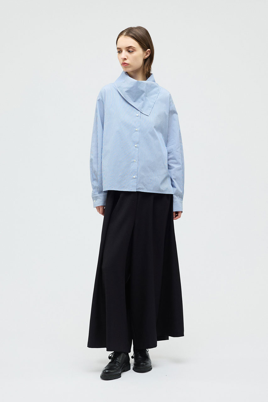mizuiro ind(ミズイロインド)｜stripe scarf collar shirt シャツ/blue
