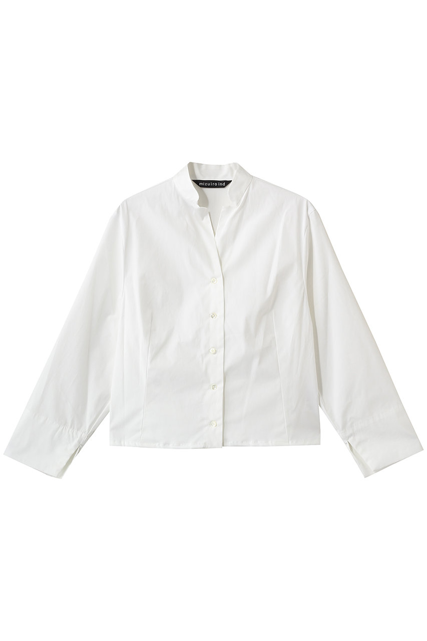 ミズイロインド/mizuiro indのstand collar short shirt シャツ(off white/1-230165)