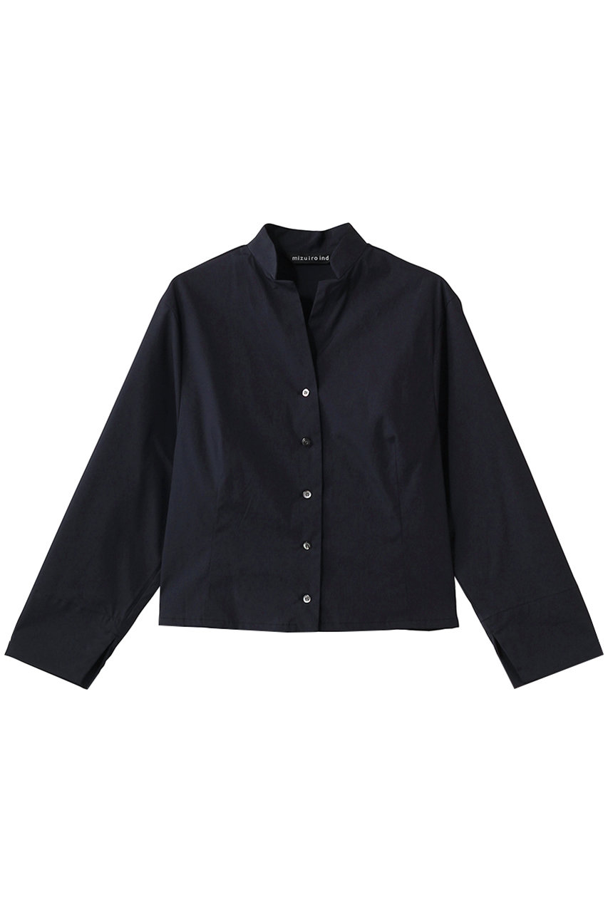 ミズイロインド/mizuiro indのstand collar short shirt シャツ(navy/1-230165)