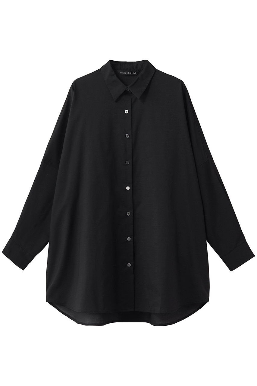 ミズイロインド/mizuiro indのT/C sheer wide shirt シャツ(black/1-230162)