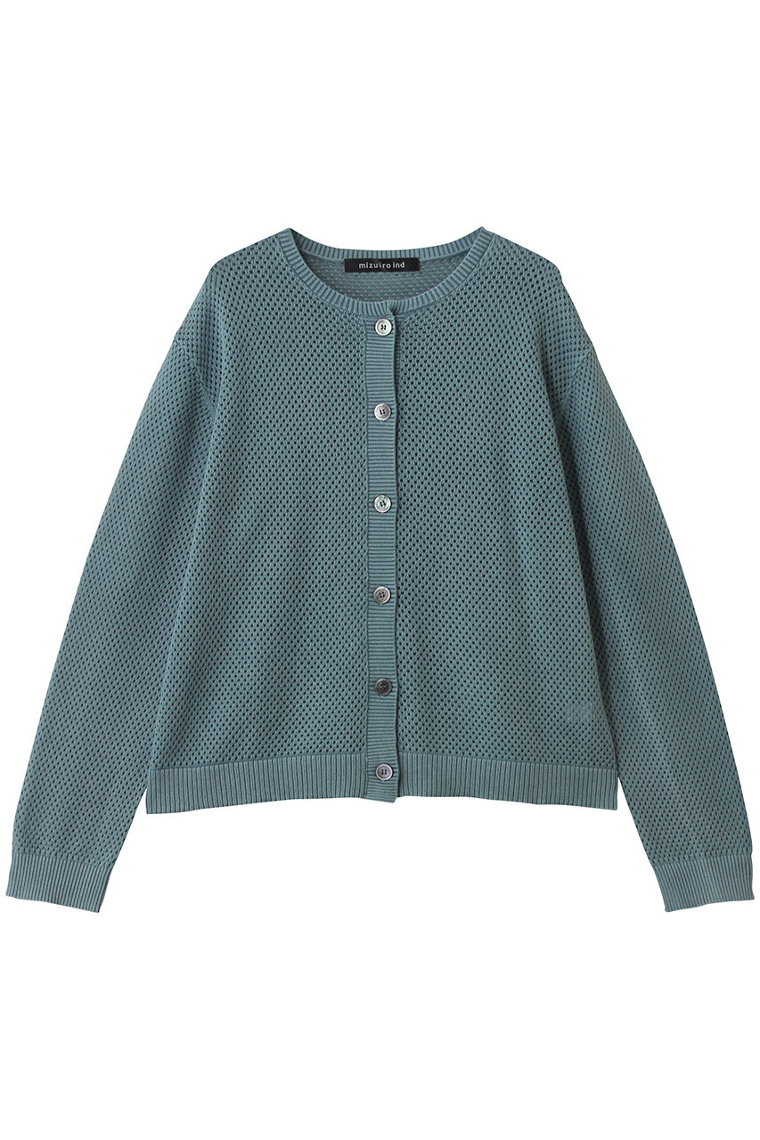ミズイロインド/mizuiro indのstone wash mesh crew neck C/D カーディガン(l.blue/1-220068)