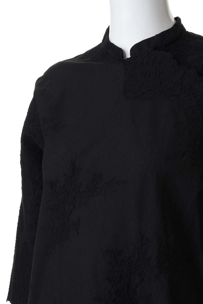 mizuiro ind(ミズイロインド)｜lace chinoiserie shirt シャツ/black