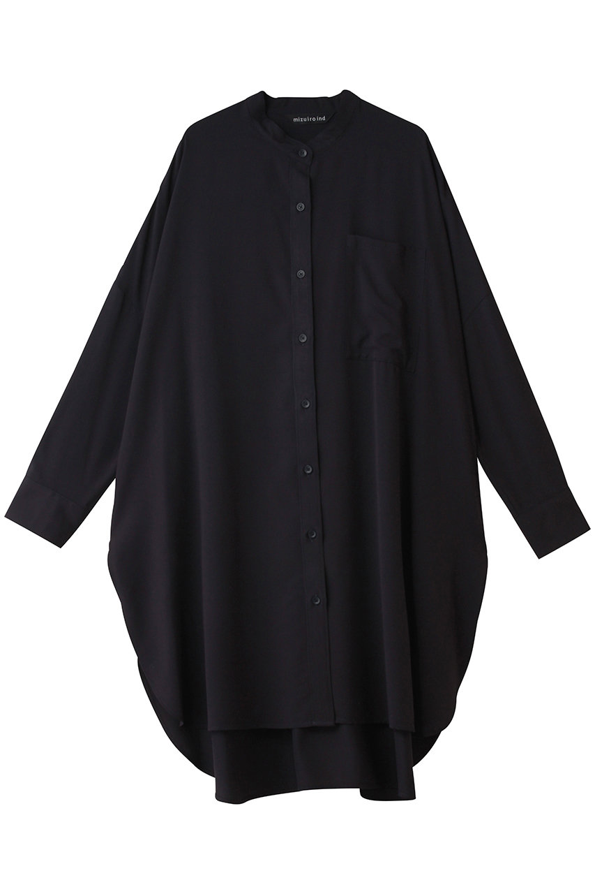 ミズイロインド/mizuiro indのT/R  band collar long shirt シャツ(navy/1-230169)