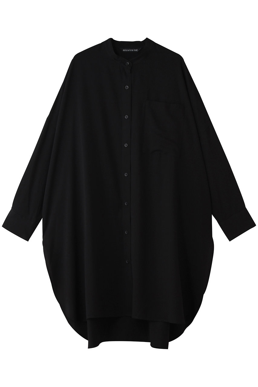 ミズイロインド/mizuiro indのT/R  band collar long shirt シャツ(black/1-230169)