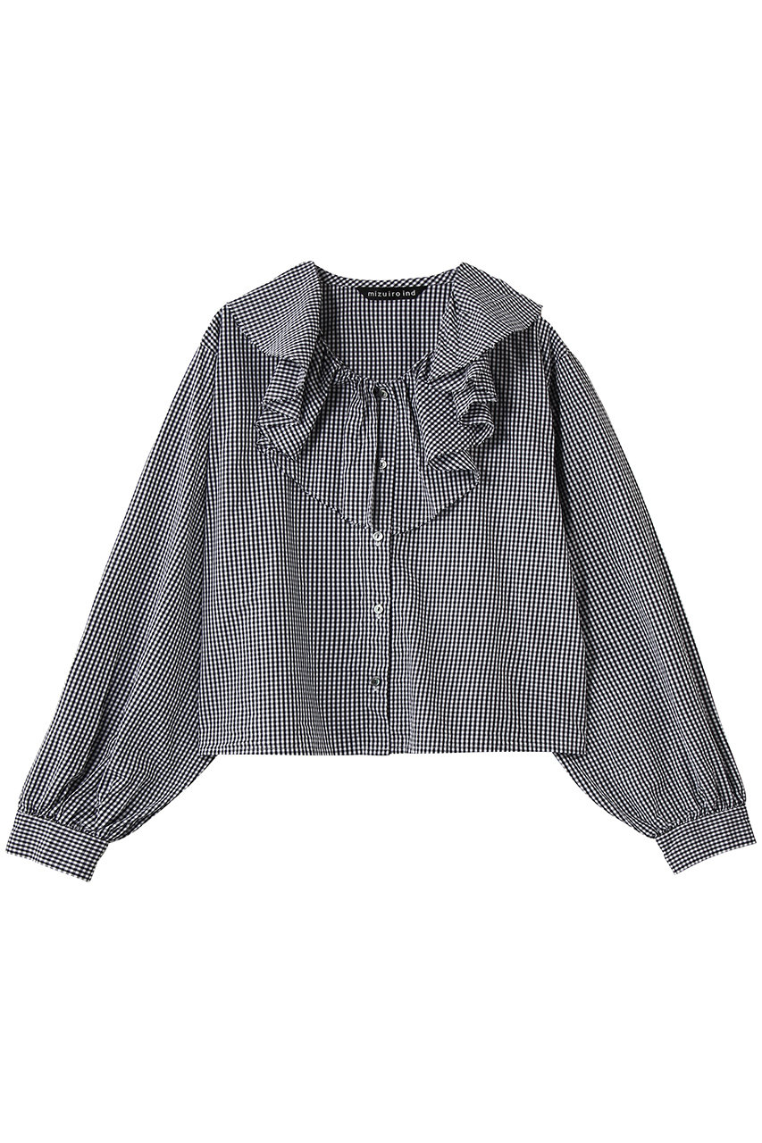 ミズイロインド/mizuiro indのcheck frill gather collar shirt シャツ(blackA/1-230152)