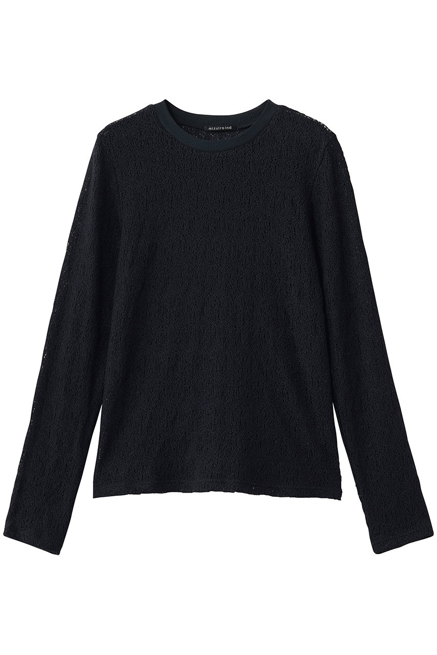 ミズイロインド/mizuiro indのlace crew neck T shirt シャツ(navy/1-210080)