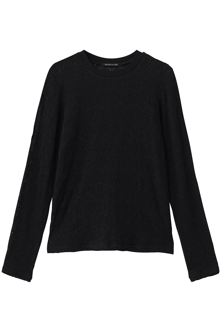 ミズイロインド/mizuiro indのlace crew neck T shirt シャツ(black/1-210080)