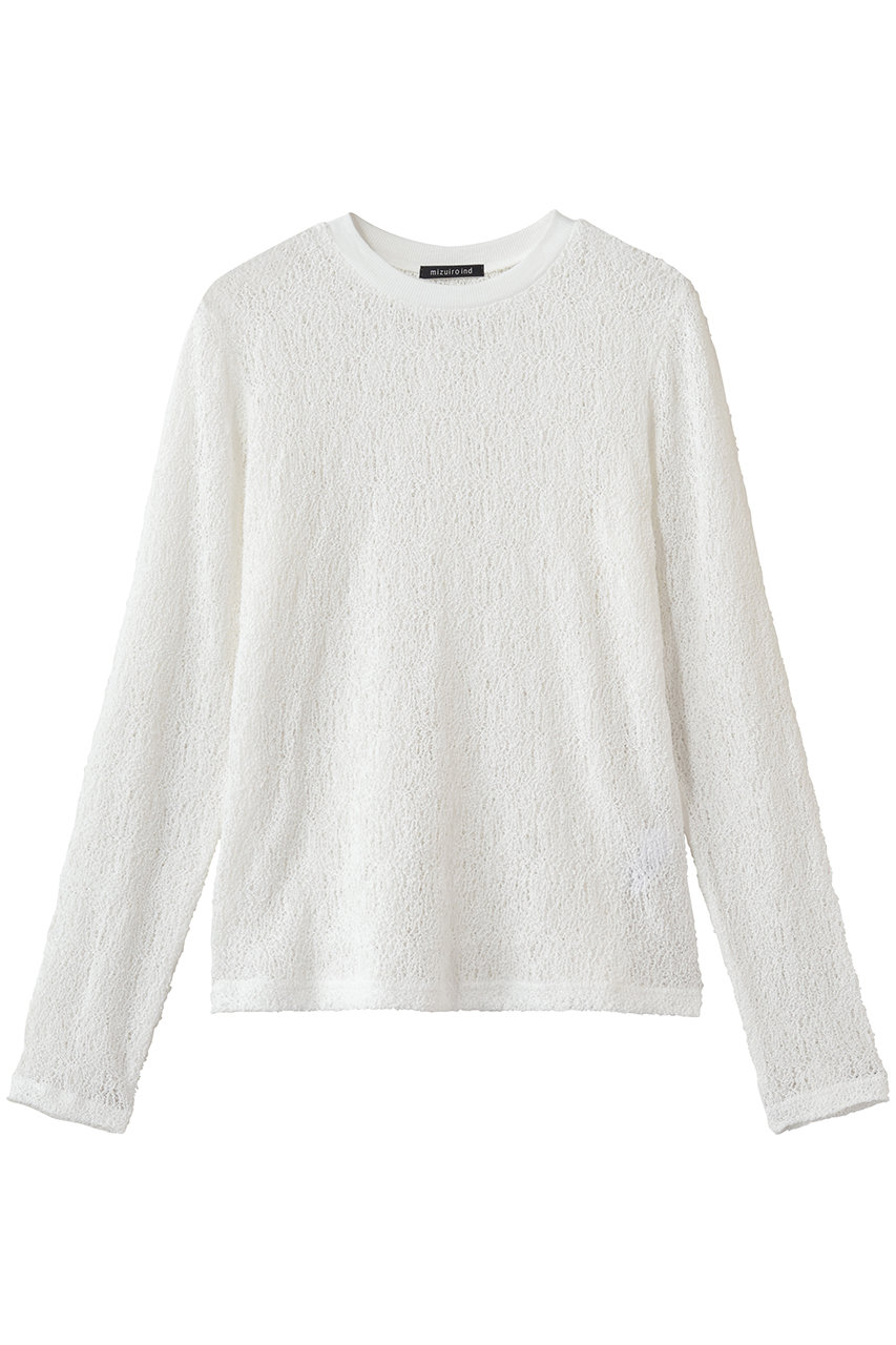 ミズイロインド/mizuiro indのlace crew neck T shirt シャツ(off white/1-210080)