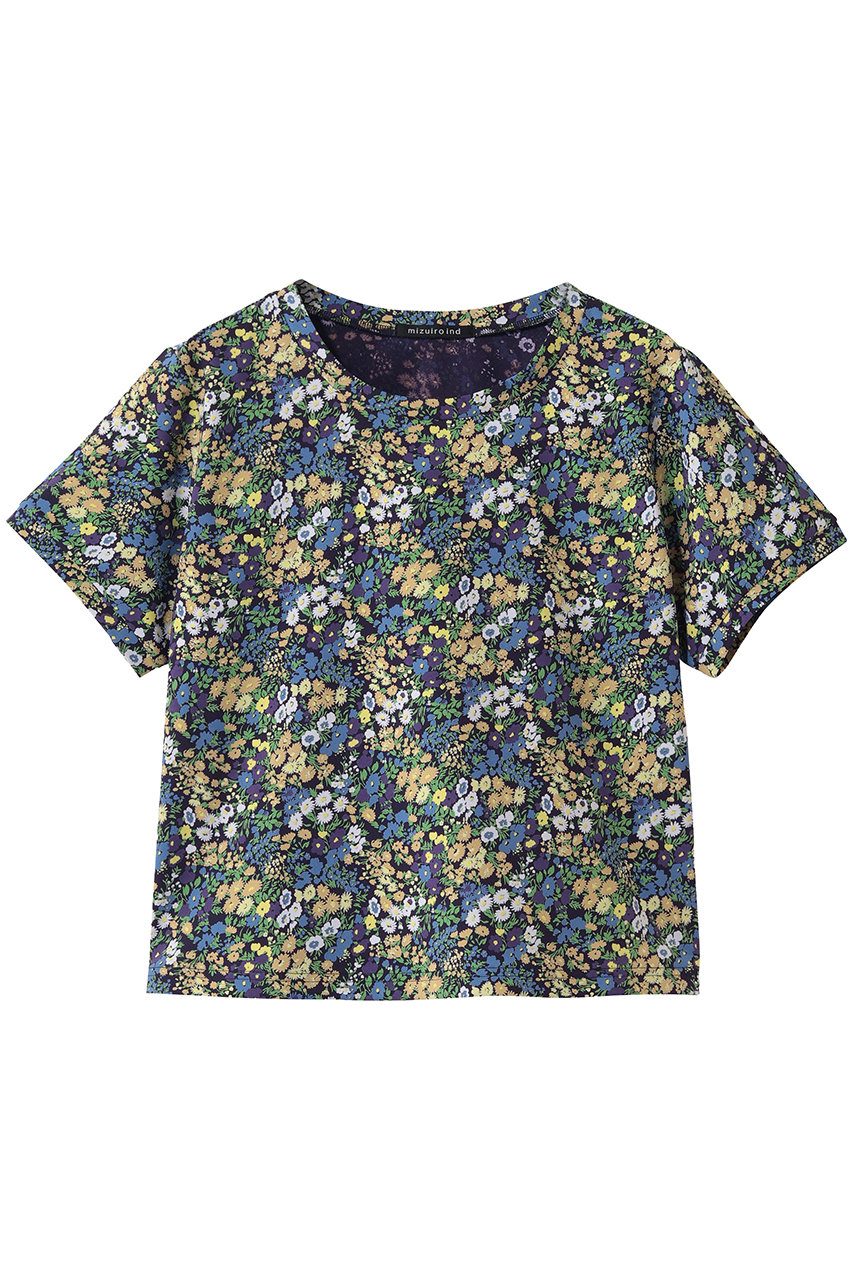 ミズイロインド/mizuiro indのflower print T shirt シャツ(navy/1-210083)