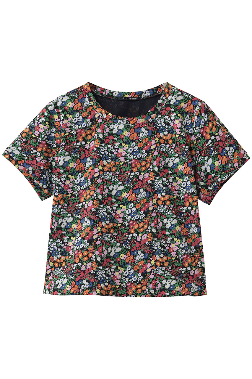 ミズイロインド/mizuiro indのflower print T shirt シャツ(black/1-210083)