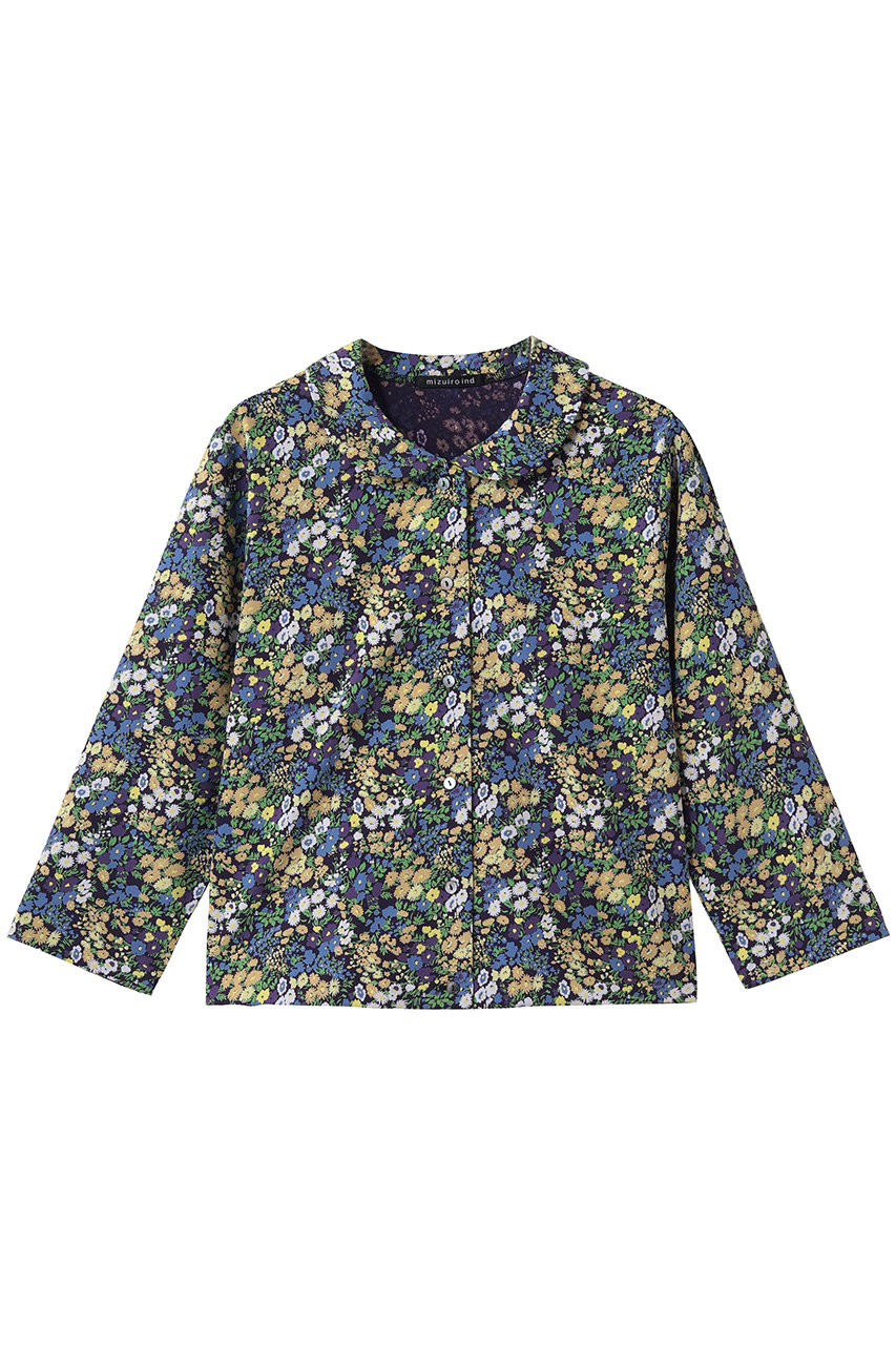 ミズイロインド/mizuiro indのflower print round collar C/D カーディガン(navy/1-210084)