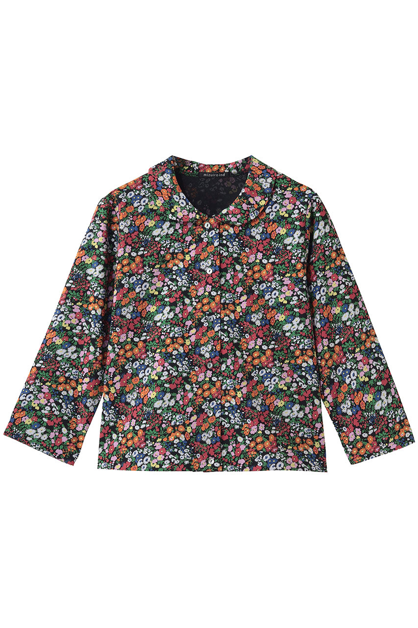 flower print round collar C/D カーディガン