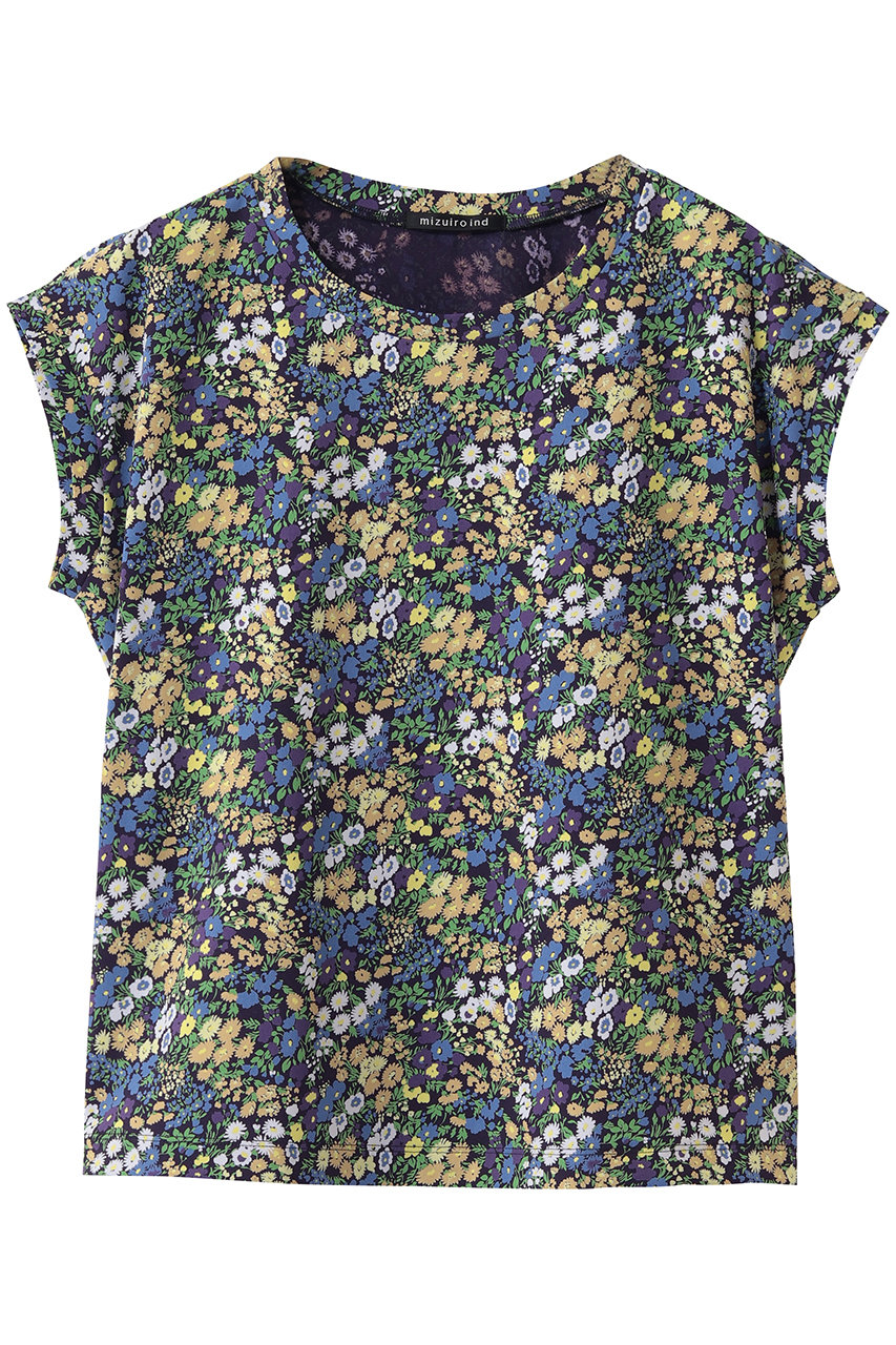 ミズイロインド/mizuiro indのflower print french slv P/O プルオーバー(navy/1-210086)