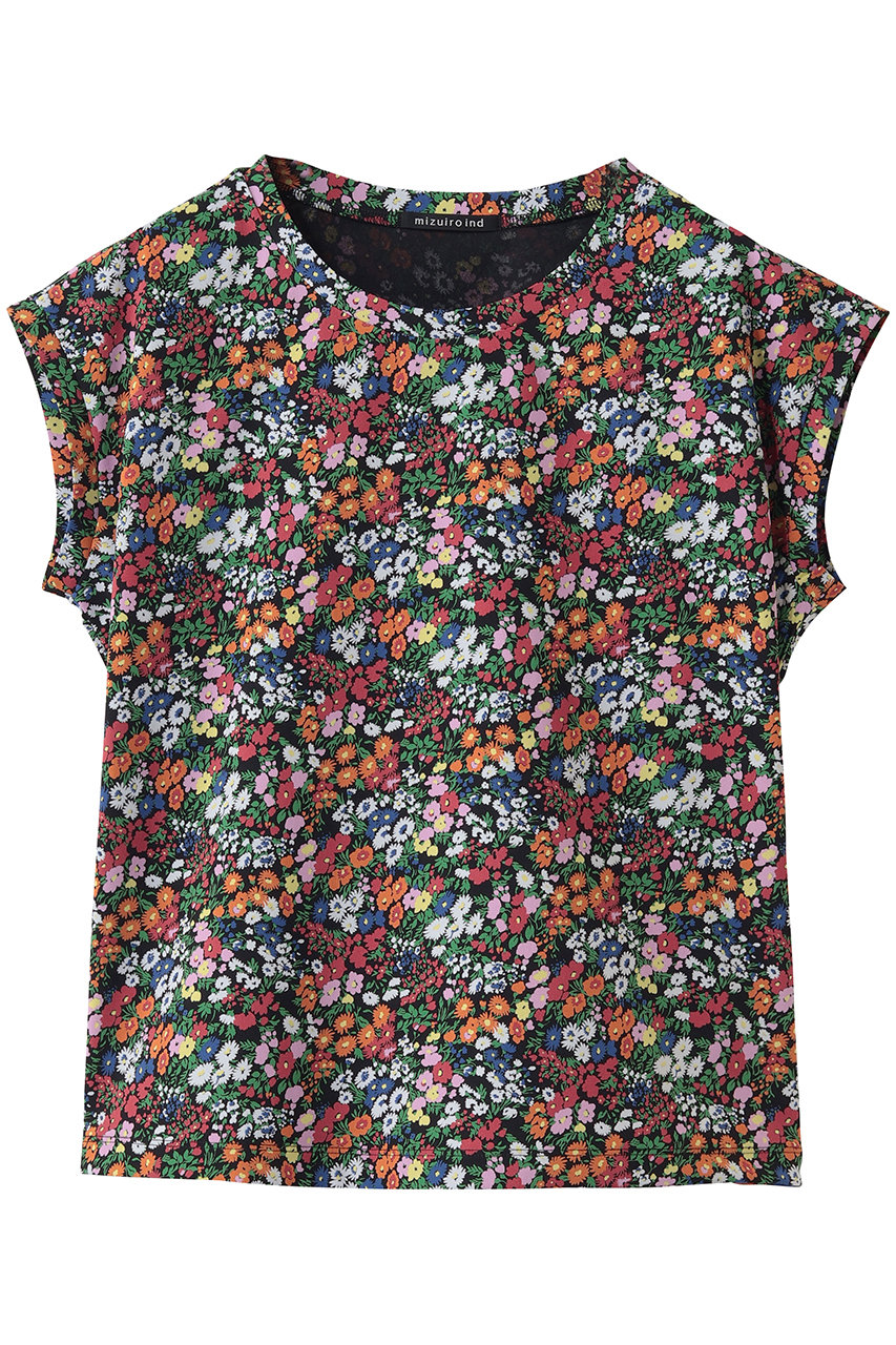 ミズイロインド/mizuiro indのflower print french slv P/O プルオーバー(black/1-210086)