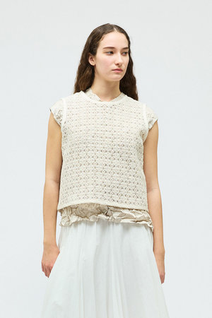 ミズイロインド/mizuiro indのlace crew neck vest ベスト(110300/110301)